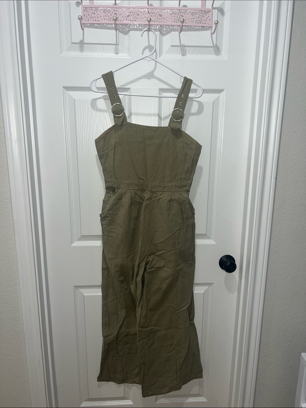 Japna Olive Green Wide-Leg Jumpsuit with Buckle Straps